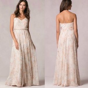 Jenny Yoo Inesse Maxi Dress / Gown, Blush Floral Print, Size 8